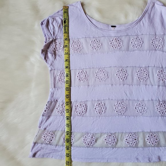 Free People Lavender Striped Embroidered Tee Sz XS - Picture 10 of 10